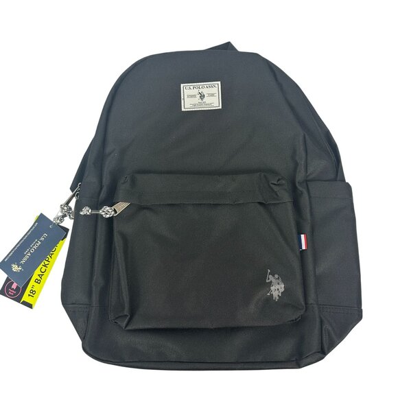 US Polo Assn 18 Inch Black Backpack With Padded Straps Laptop Sleeve Adjustable - Picture 1 of 9